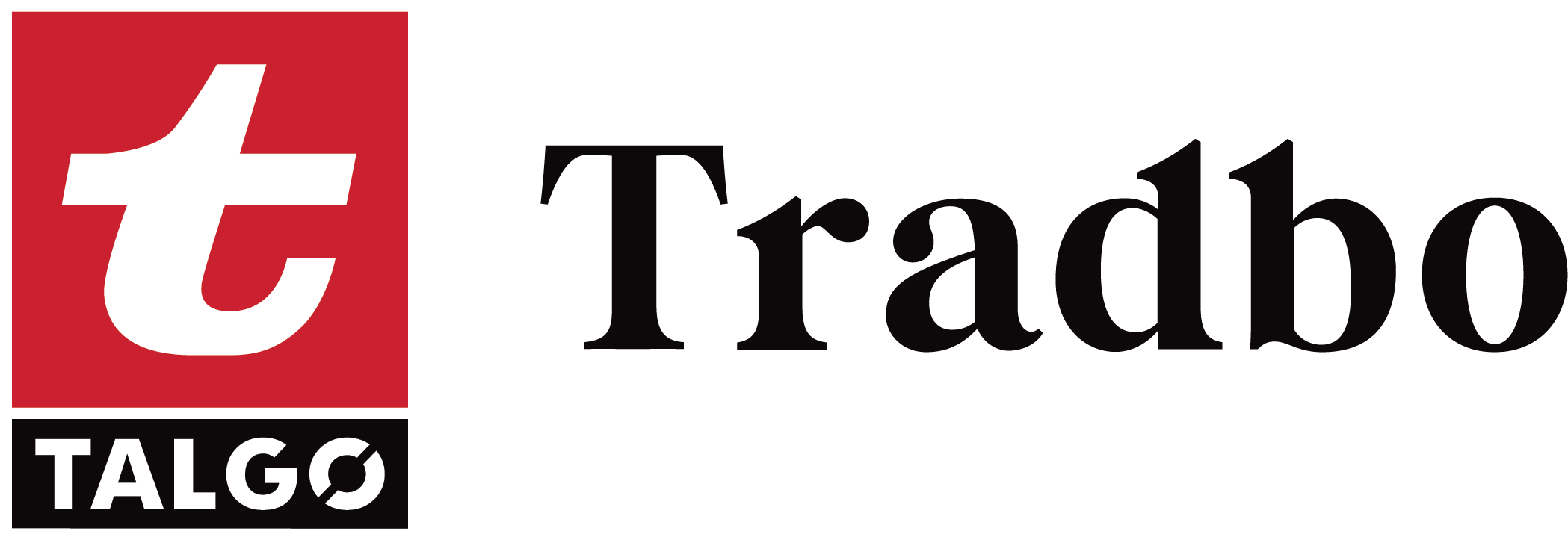 Talgø Tradbo logo i sort med rød Talgø-symbol.
